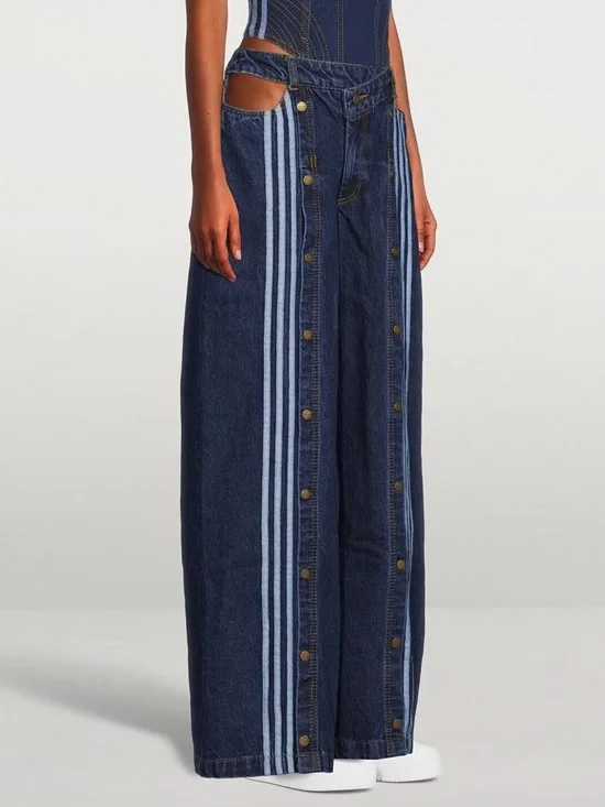 Adidas x Ivy Park Beyoncé Denim Wide-Leg Snap Cargo Pants - Size XS - Picture 4 of 7